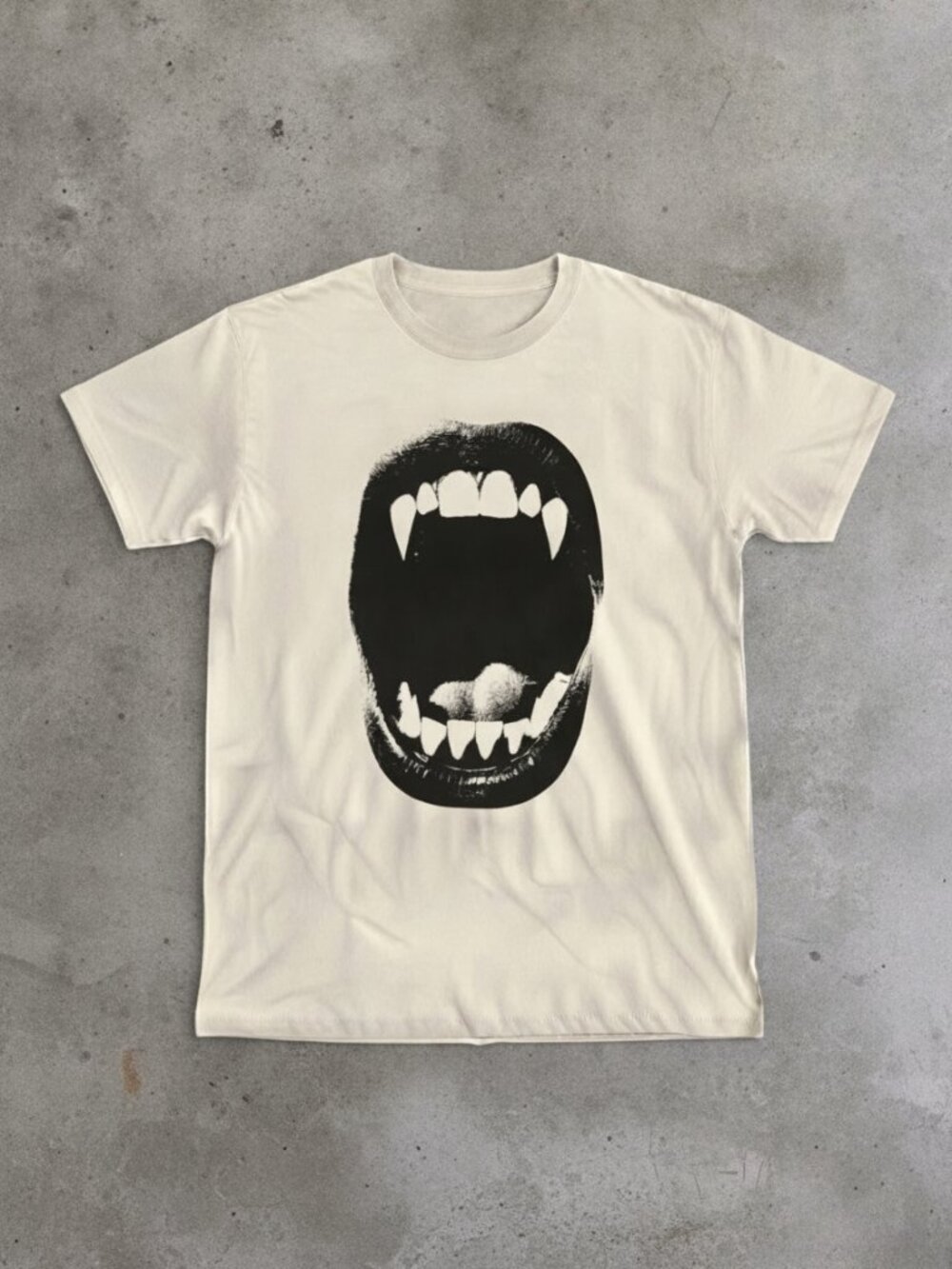 Gothic Vampire Fangs Graphic Tee | Black & White Horror Mouth T-Shirt